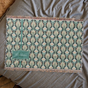 Vintage Abstract Botanical Monogram Floral Pattern Throw Blanket