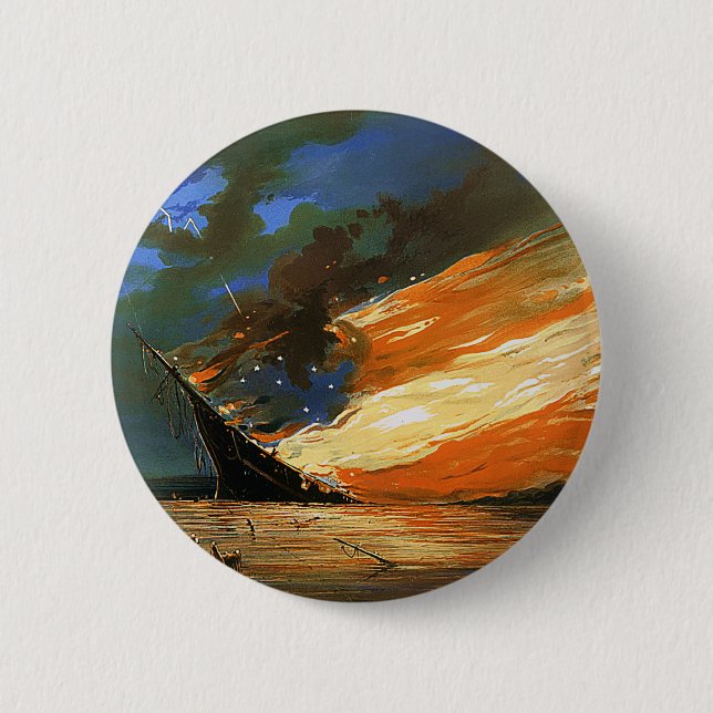 Vintage Abstract Burning Flag Button (Front)