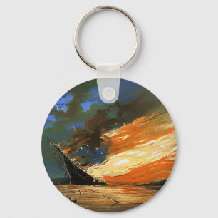 Vintage Abstract Burning Flag Key Chain
