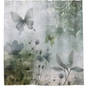 Vintage Abstract Butterflies Flowers Design 401 Shower Curtain