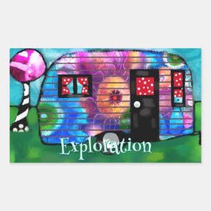 Vintage Abstract Camp Trailer Floral Happy Camper Rectangular Sticker