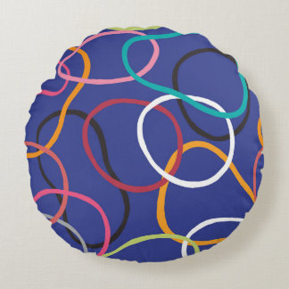 Vintage Abstract Circles Bands Pattern Round Cushion