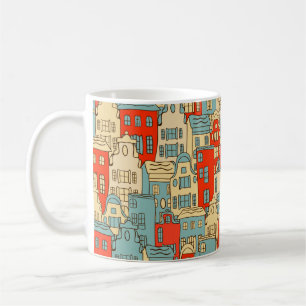 vintage abstract city seamless pattern. coffee mug