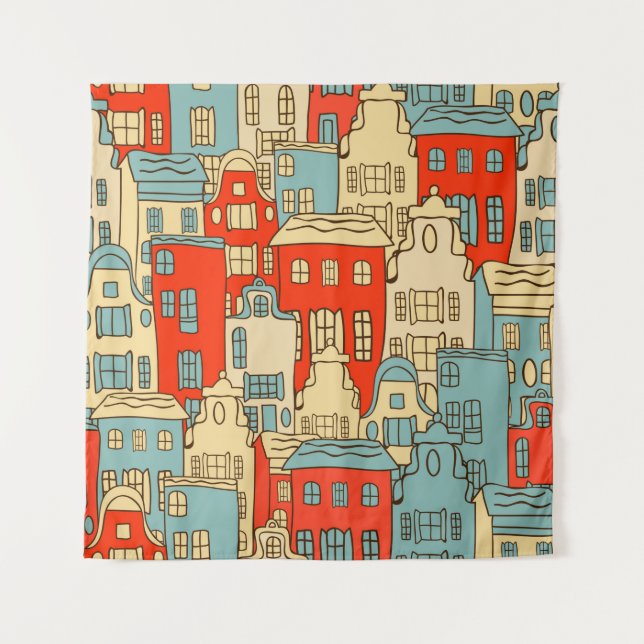 vintage abstract city seamless pattern. tapestry (Front)