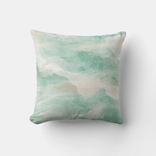 Vintage Abstract Coastal Shore Teal And Sand Beach Cushion