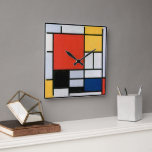 Vintage Abstract Composition by Piet Mondrian Square Wall Clock<br><div class="desc">Composition with Large Red Plane, Yellow, Black, Grey, and Blue (1921) by Piet Mondrian is a vintage abstract fine art composition that is asymmetrical with one large dominant block of colour, red, which is balanced by the distribution of smaller blocks of yellow, bluish grey, and white. The composition has thick,...</div>