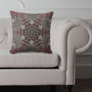 vintage abstract damask pattern silver burgandy cushion