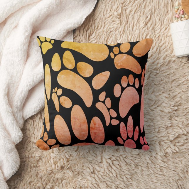 Vintage Abstract Dog Paw Prints Cushion (Blanket)