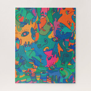 Vintage Abstract Face Finger Doodle Line  Jigsaw Puzzle