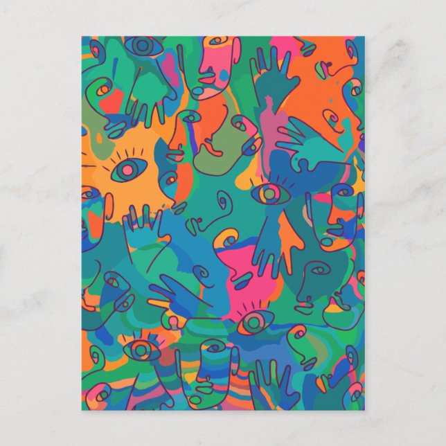 Vintage Abstract Face Finger Doodle Line Postcard (Front)