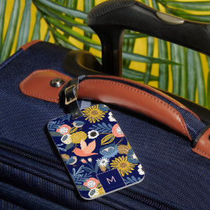 Vintage Abstract Floral Botanical & Bird Pattern Luggage Tag