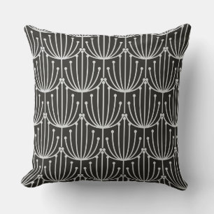 Vintage Abstract Floral in Black and White Pattern Cushion