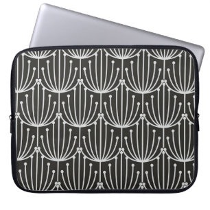 Vintage Abstract Floral in Black and White Pattern Laptop Sleeve