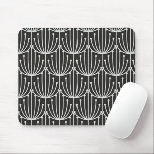 Vintage Abstract Floral in Black and White Pattern Mouse Mat