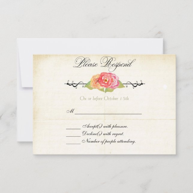 Vintage Abstract Flower RSVP Response Card (Front)