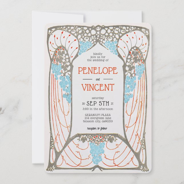 Vintage Abstract Frame Letterpress Style Wedding Invitation (Front)