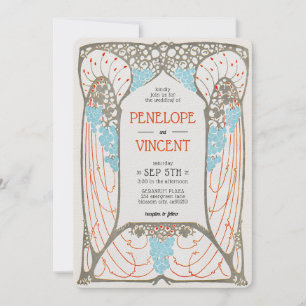 Vintage Abstract Frame Letterpress Style Wedding Invitation