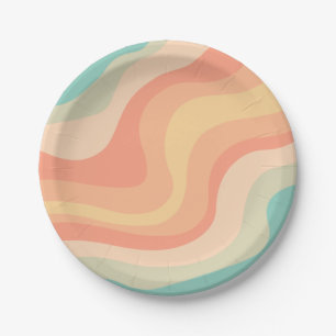 Vintage Abstract Groovy Waves Bohemian Boho Art Paper Plate