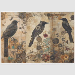 Vintage Abstract Grunge Birds Decoupage Tissue Paper
