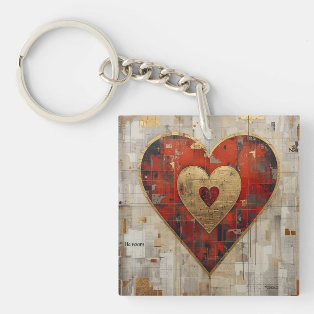 Vintage Abstract Hearts - Acrylic Keychain (Front)