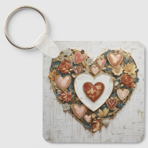 Vintage Abstract Hearts - Aluminum Keychain