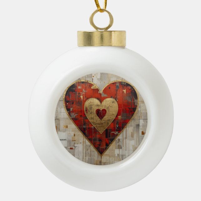 Vintage Abstract Hearts - Ceramic Ball Ornament (Front)