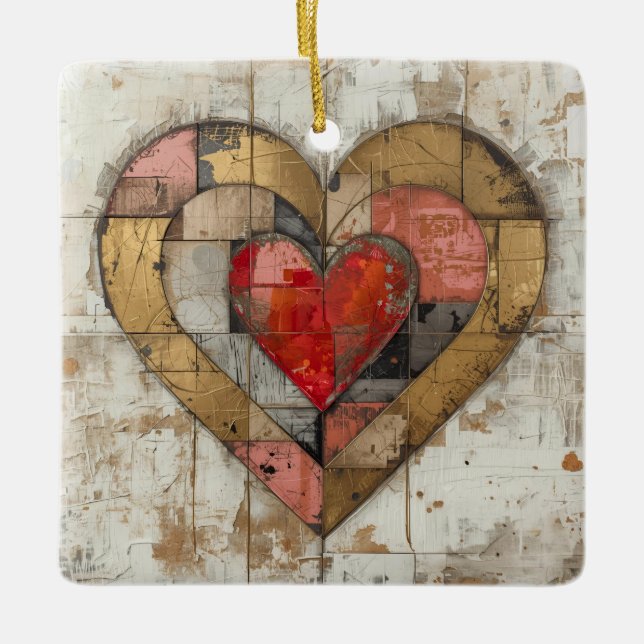 Vintage Abstract Hearts - Ceramic Ornament (Front)