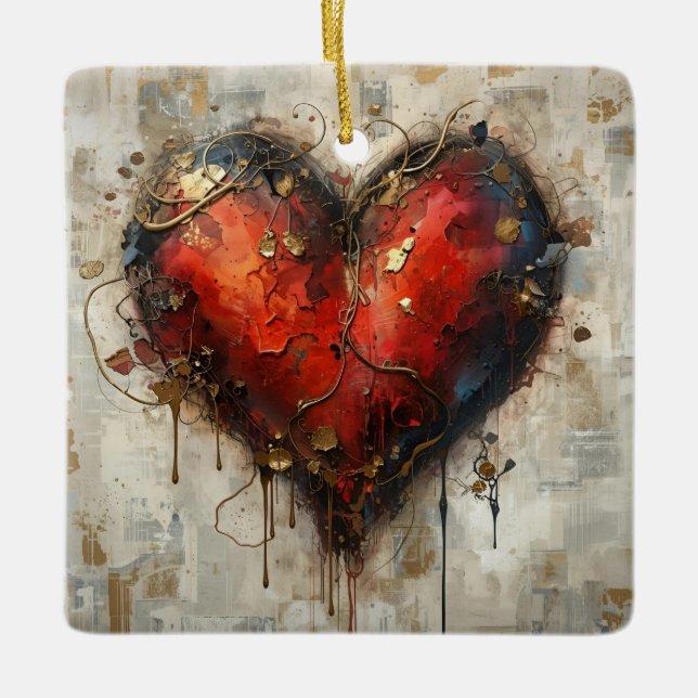 Vintage Abstract Hearts - Ceramic Ornament  (Front)