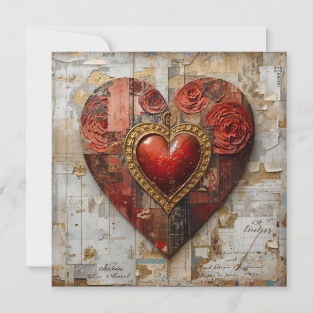 Vintage Abstract Hearts - Flat Card (Front)