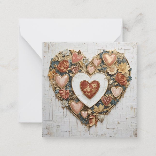 Vintage Abstract Hearts - Flat Note Card  (Front)