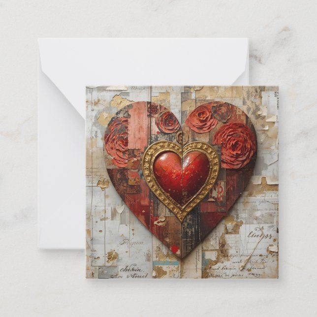 Vintage Abstract Hearts - Flat Note Card (Front)