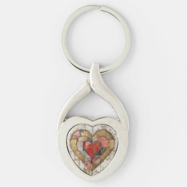 Vintage Abstract Hearts - Metal Keychain (Front)