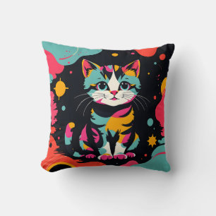 Vintage Abstract Kitten Cushion