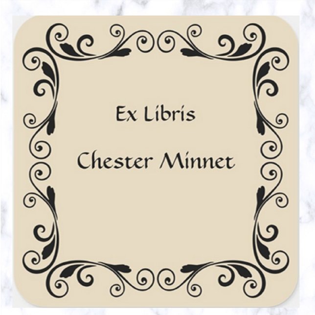 Vintage Abstract Leaves and Swirls Bookplate Square Sticker (Creator Uploaded)