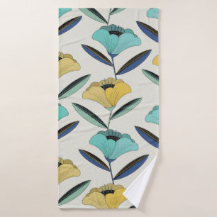 vintage abstract line-art floral illustration seam bath towel