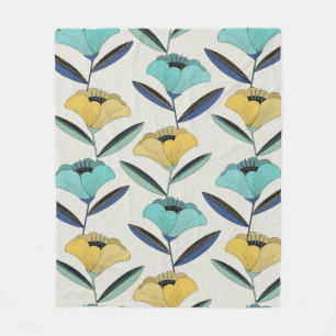 vintage abstract line-art floral illustration seam fleece blanket