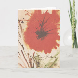 Vintage Abstract Red Flower Birthday Card