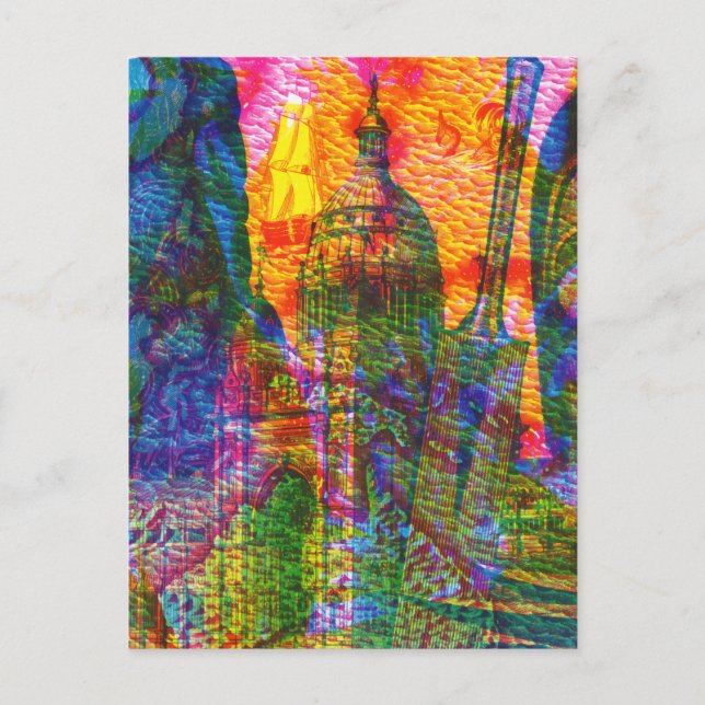 Vintage Abstract Sea Travel Tower Postcard (Front)