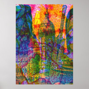 Vintage Abstract Sea Travel Tower Poster
