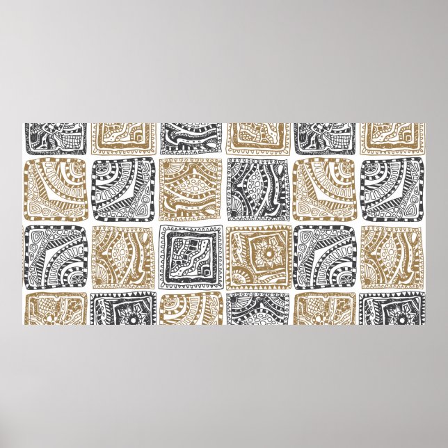 vintage abstract seamless doodle pattern. Black an Poster (Front)