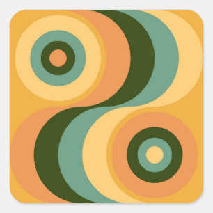 Vintage Abstract Wavy Colourful Rainbow Squares Square Sticker