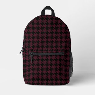 Vintage Academia Black and Dark Garnet Houndstooth Printed Backpack