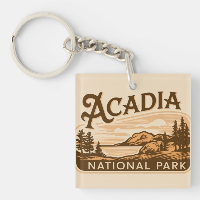 Vintage Acadia National Park Bar Harbour  Key Ring (Front)