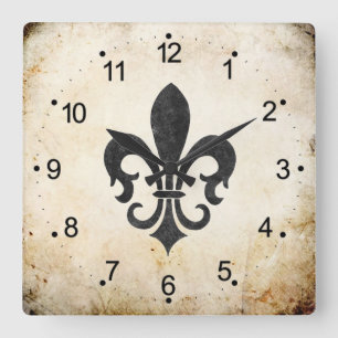 Vintage Accents French Fleur De Lis Square Wall Clock