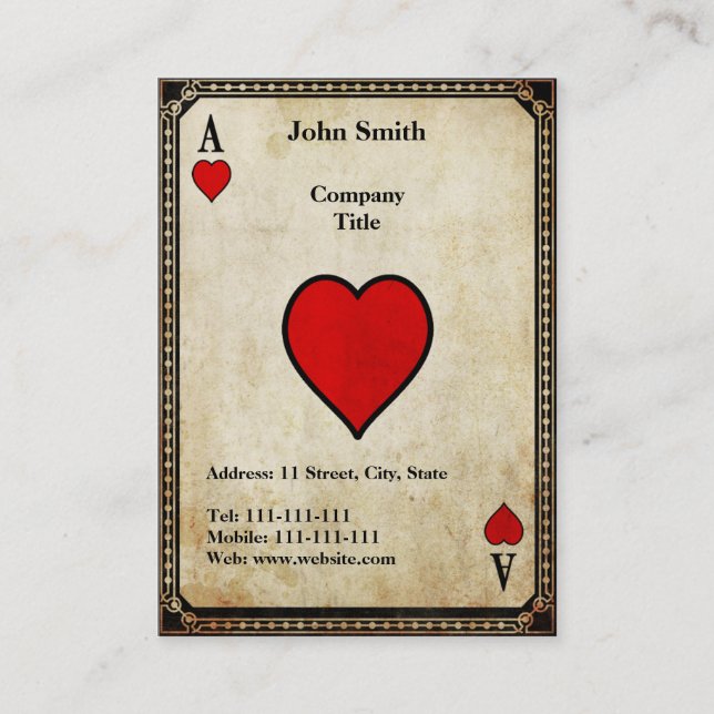 Vintage Ace of Hearts Business Card (Front)