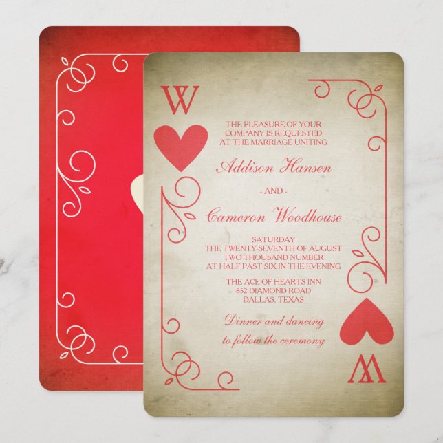 Vintage Ace of Hearts Wedding Invitation (Front/Back)