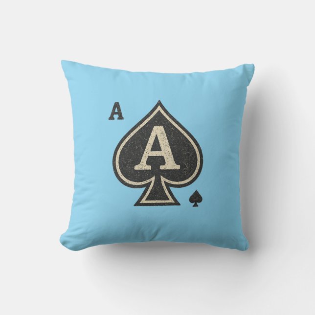 Vintage Ace of Spades — Distressed Poker Crest Cushion (Front)
