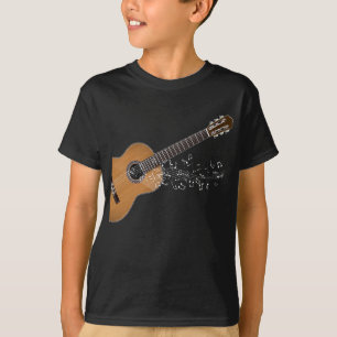 Vintage Acoustic Guitar Graphic Musical Notes T-Shirt