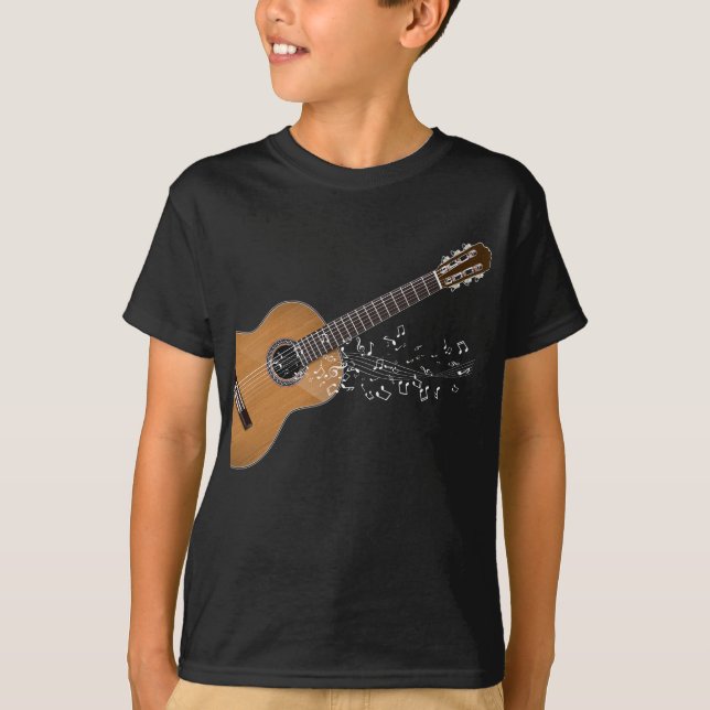 Vintage Acoustic Guitar Graphic Musical Notes T-Shirt (Front)