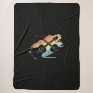 Vintage Acoustic Guitar Silhouette Musician Hippie Sherpa Blanket